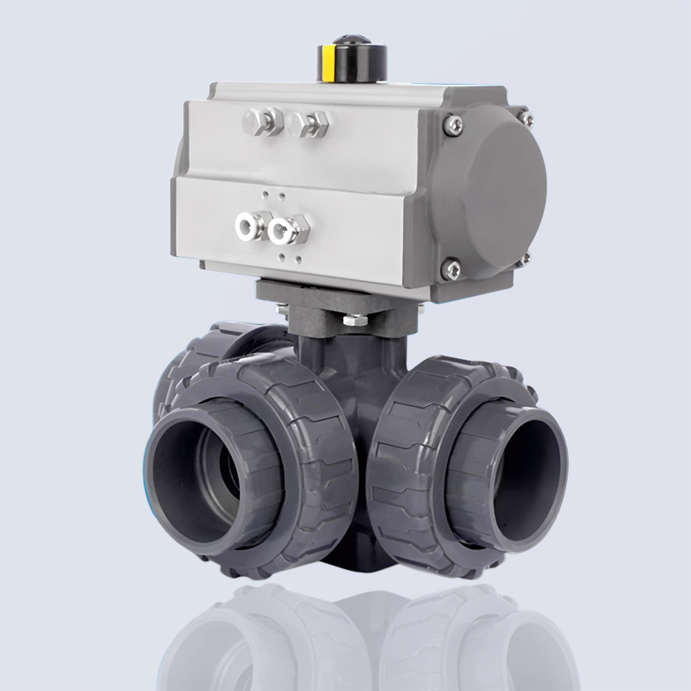 UPVC pneumatic three-way ceramic core ball valve